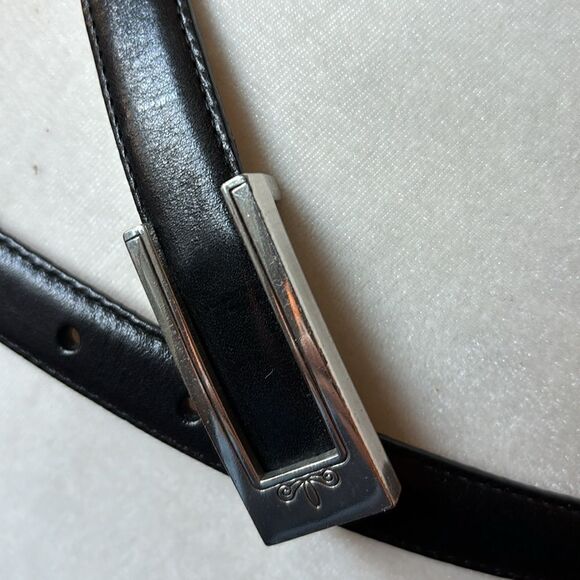BRIGHTON Style 42103 Slender Black Leather Belt with a Classic Rectangle Buckle